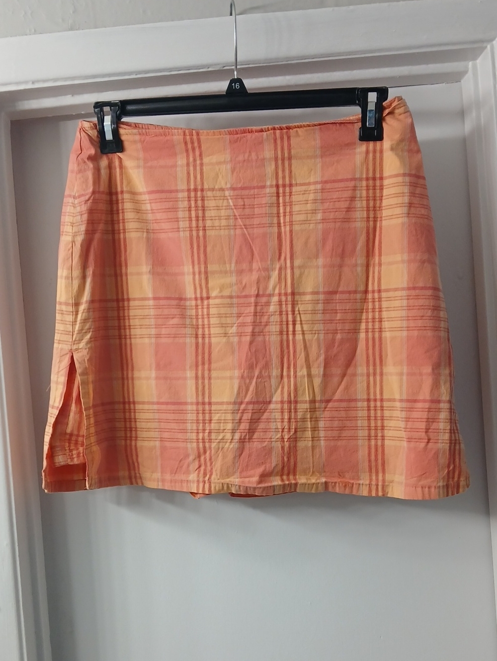 Cherokee Peach and Pale Yellow Plaid Mini Skort with Side Slit